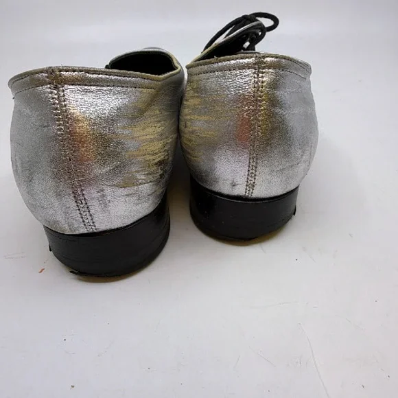 Saint Laurent Oxford Lace-Up Silver Metallic Leather 37.5 Sh - Picture 5 of 8